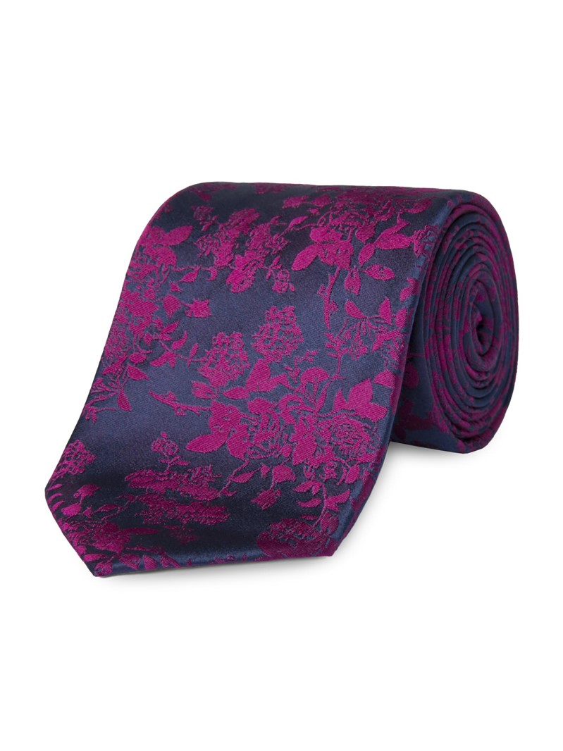  Navy/Magenta Wild Rose Silk Tie