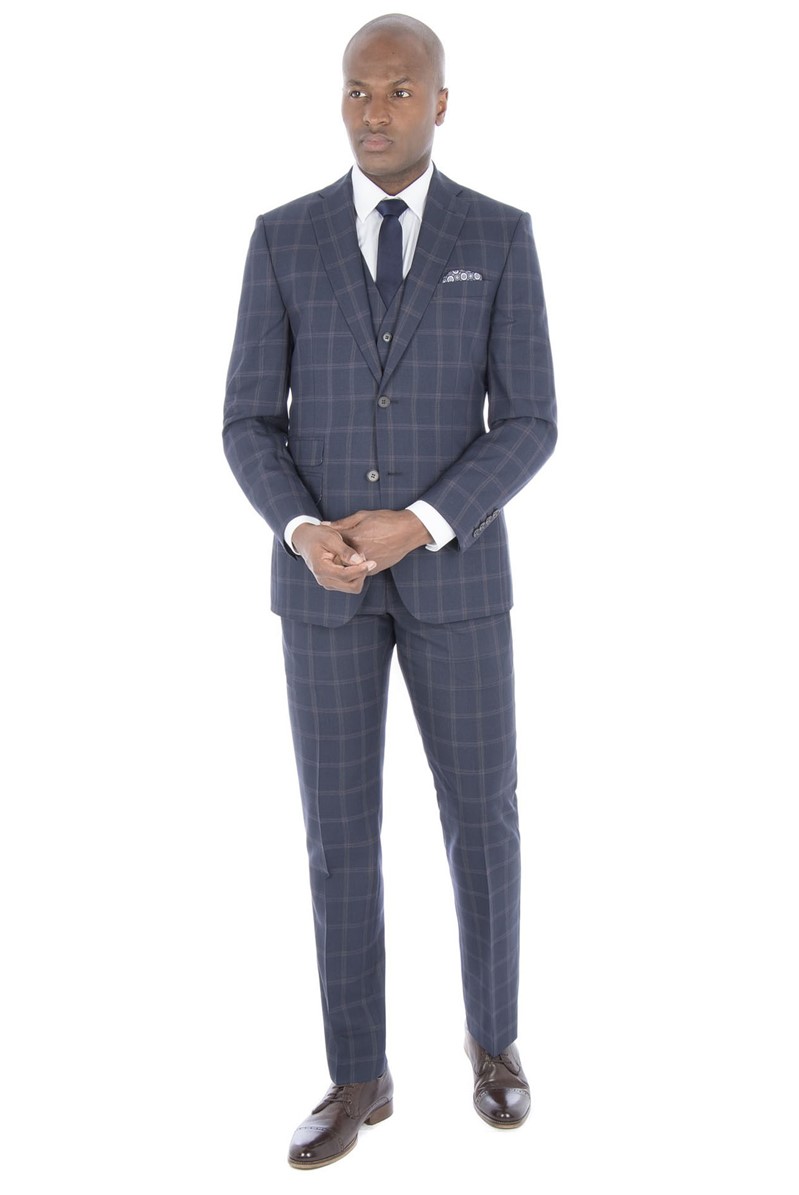  Blue Check Tailored Fit Suit Jacket