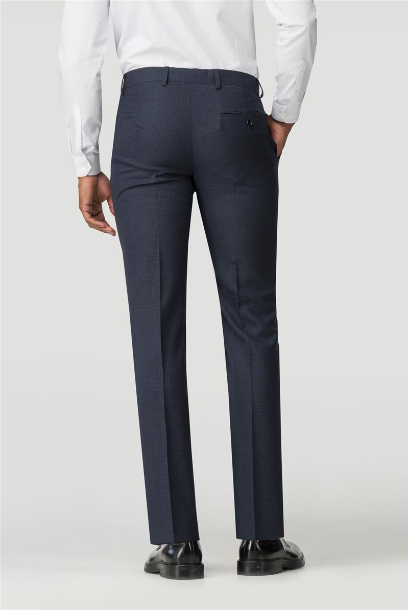  Navy Broken Checked Tailored Suit Trousers