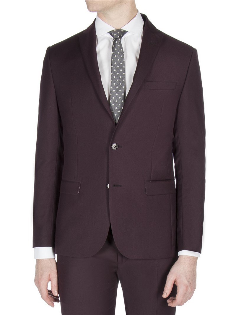  Burgundy Twill Skinny Fit Waistcoat