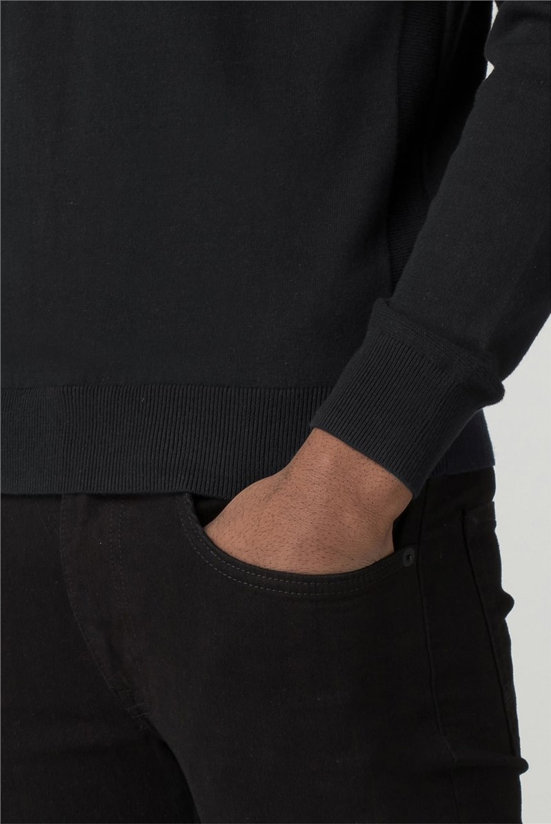  Black Cotton Crew Neck Jumper