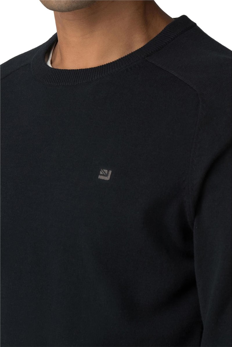  Black Cotton Crew Neck Jumper