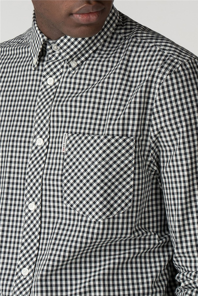 Black gingham shirt men sale