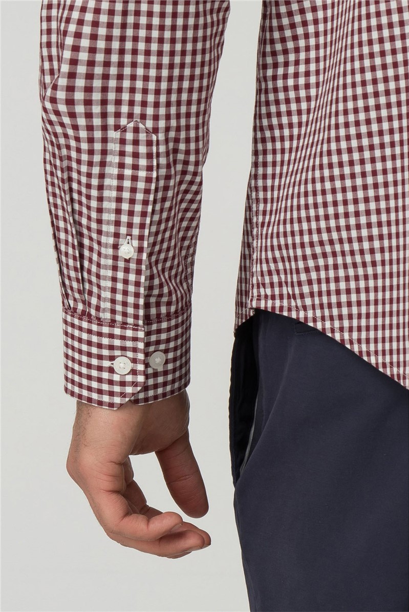  Long Sleeve Burgundy Gingham Shirt