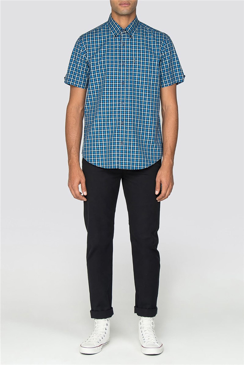 Ben Sherman Mens Blue Short Sleeve Gingham Shirt Suit Direct
