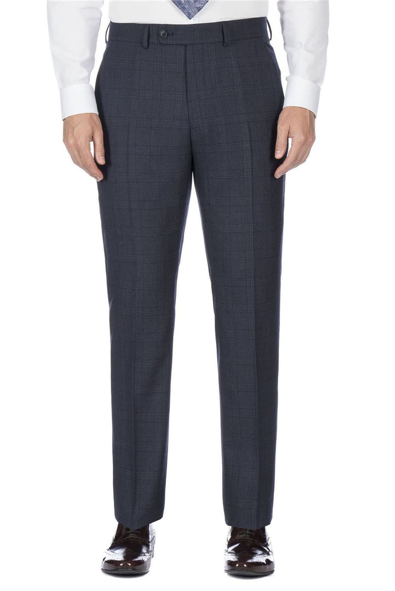 Jeff Banks Navy Windowpane Check Regular Fit Black Label Suit Trouser