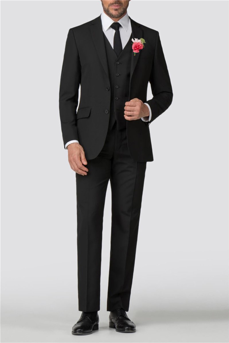  Regular Fit Black Panama Suit