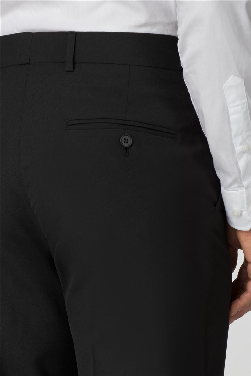  Regular Fit Plain Black Panama Trousers