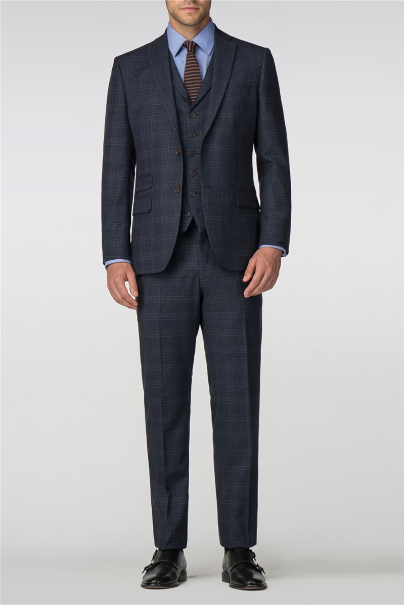  Navy Check Tailored Fit Suit