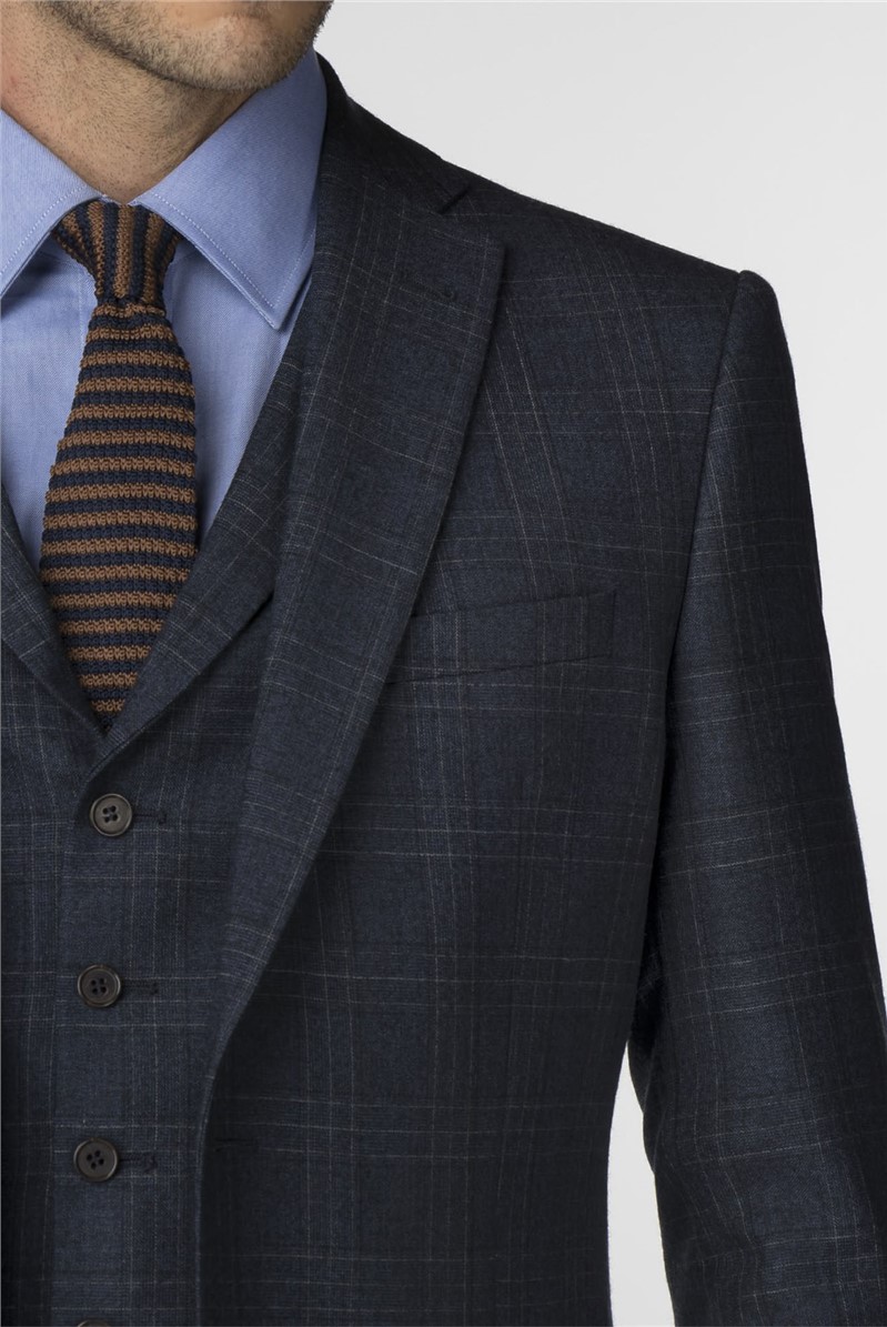  Navy Check Tailored Fit Jacket