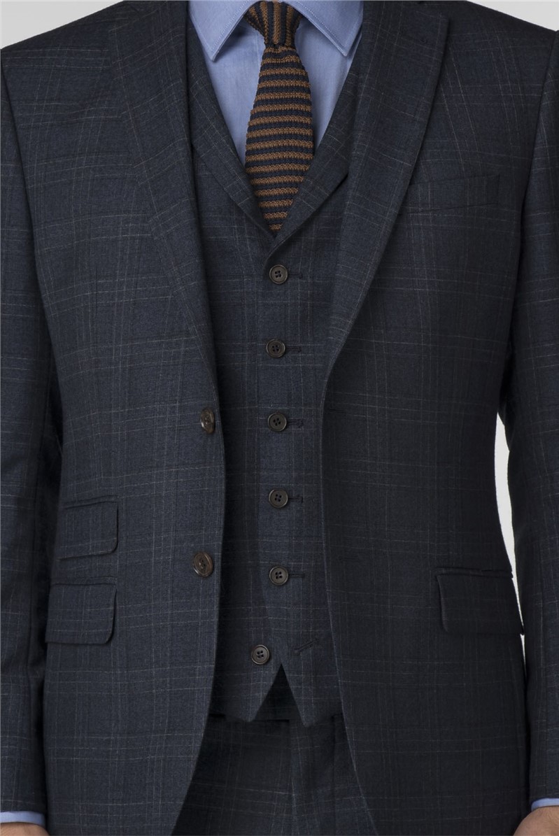  Navy Check Tailored Fit Trousers