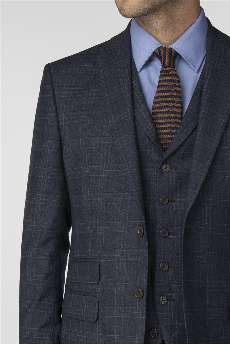  Navy Check Tailored Fit Suit