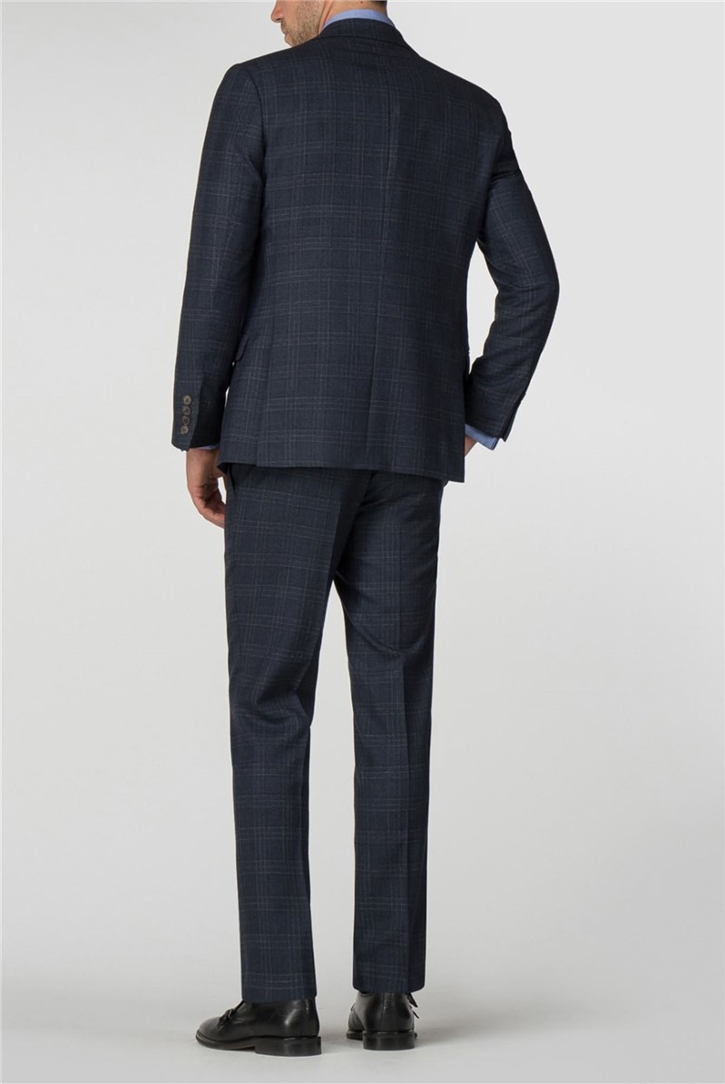  Navy Check Tailored Fit Trousers