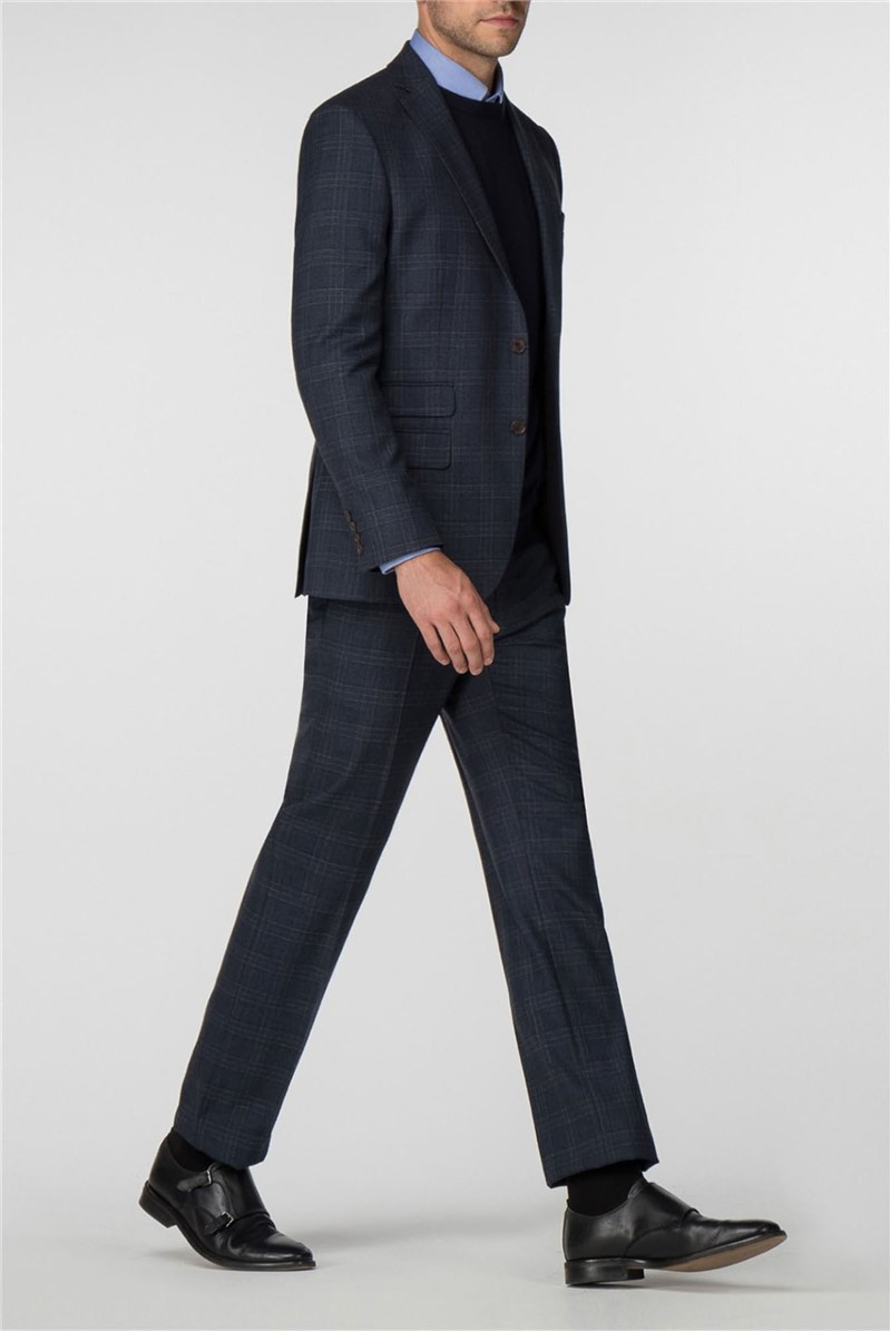  Navy Check Tailored Fit Suit