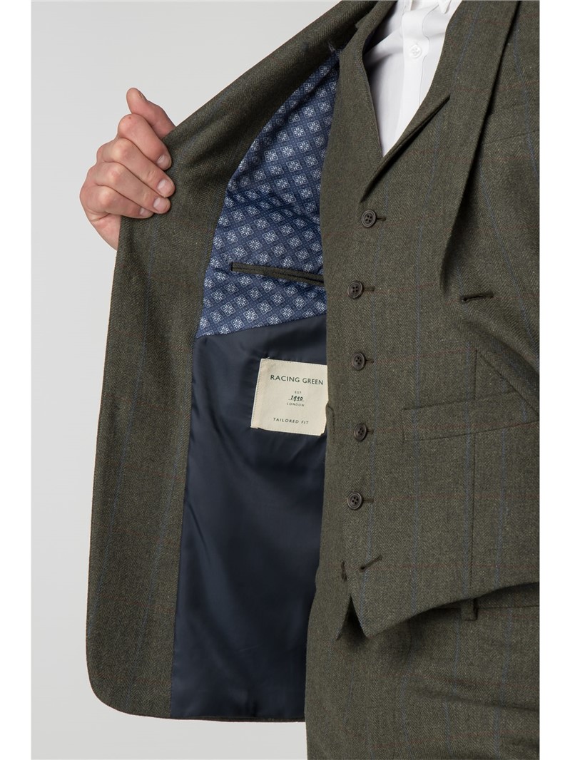  Green Check Tailored Fit Waistcoat