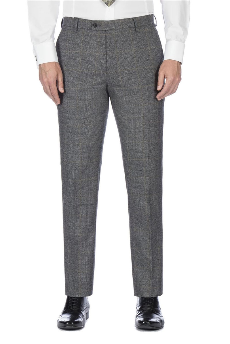 Studio Grey with caramel overcheck flat front slim fit ivy league suit ...