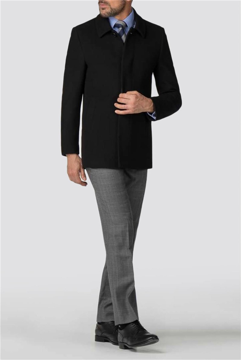  Black Melton Regular Fit Overcoat