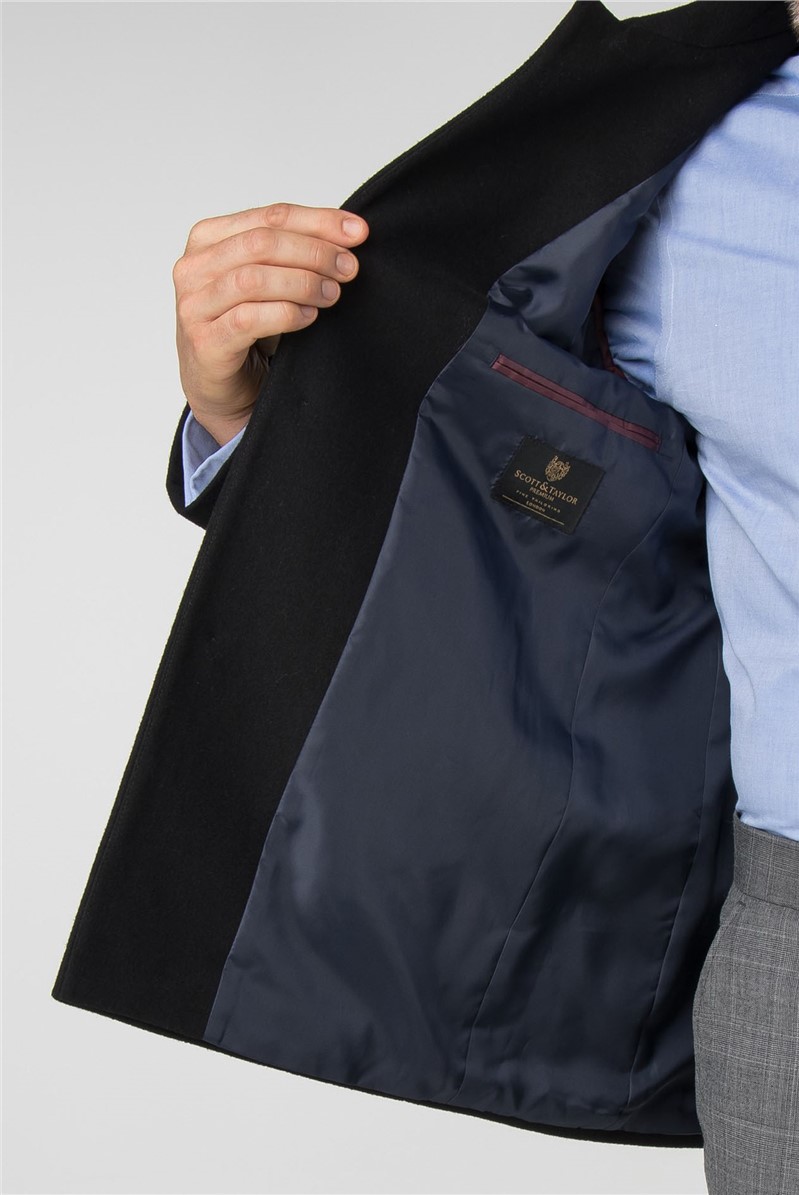  Black Melton Regular Fit Overcoat