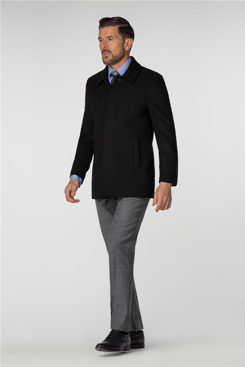  Black Melton Regular Fit Overcoat