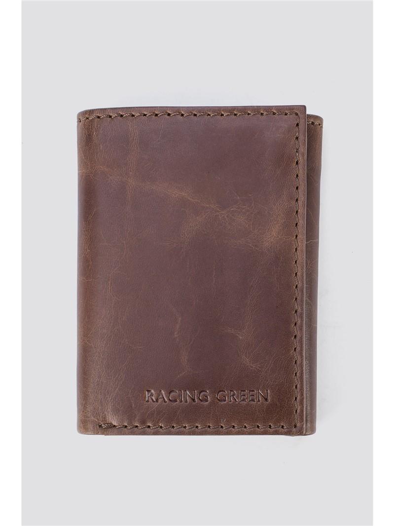  Dark Tan Leather Trifold Wallet