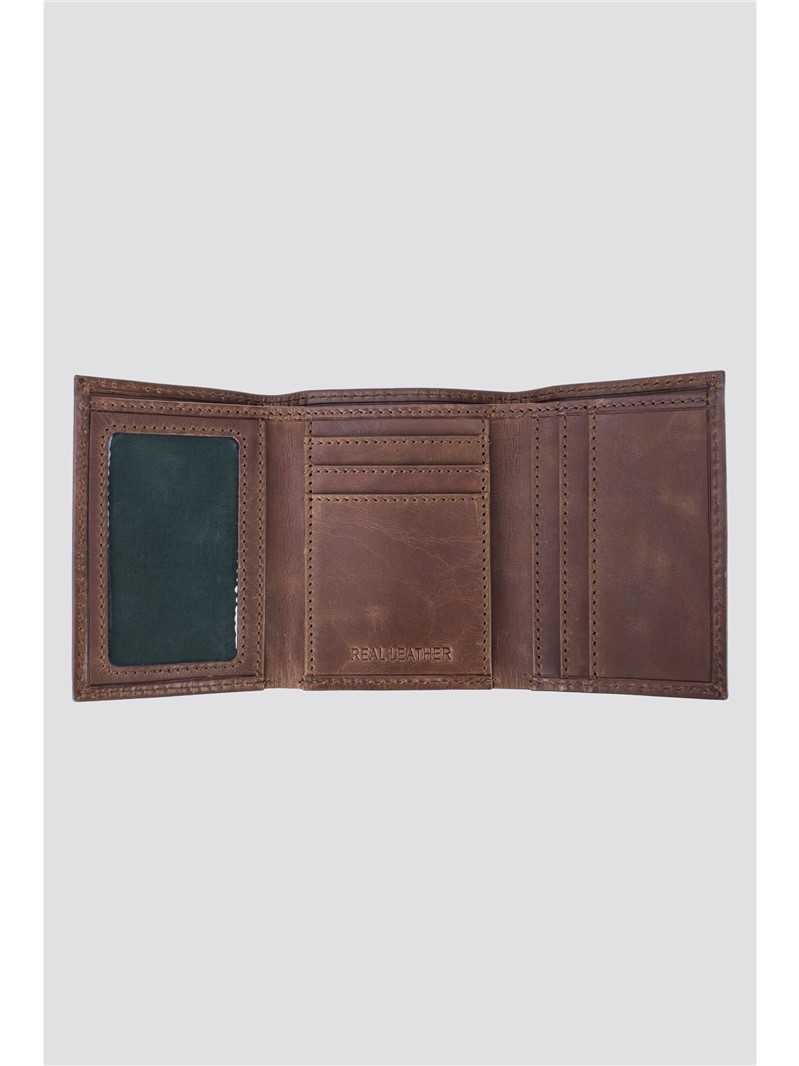  Dark Tan Leather Trifold Wallet