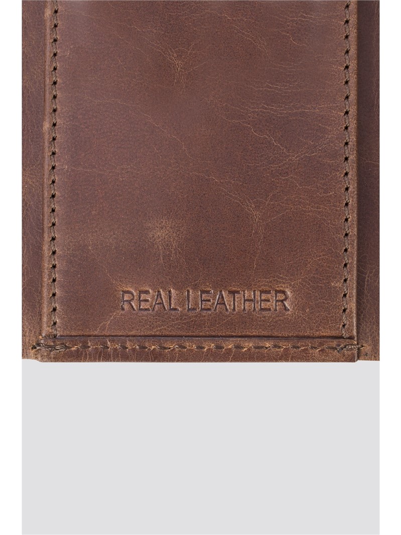  Dark Tan Leather Trifold Wallet