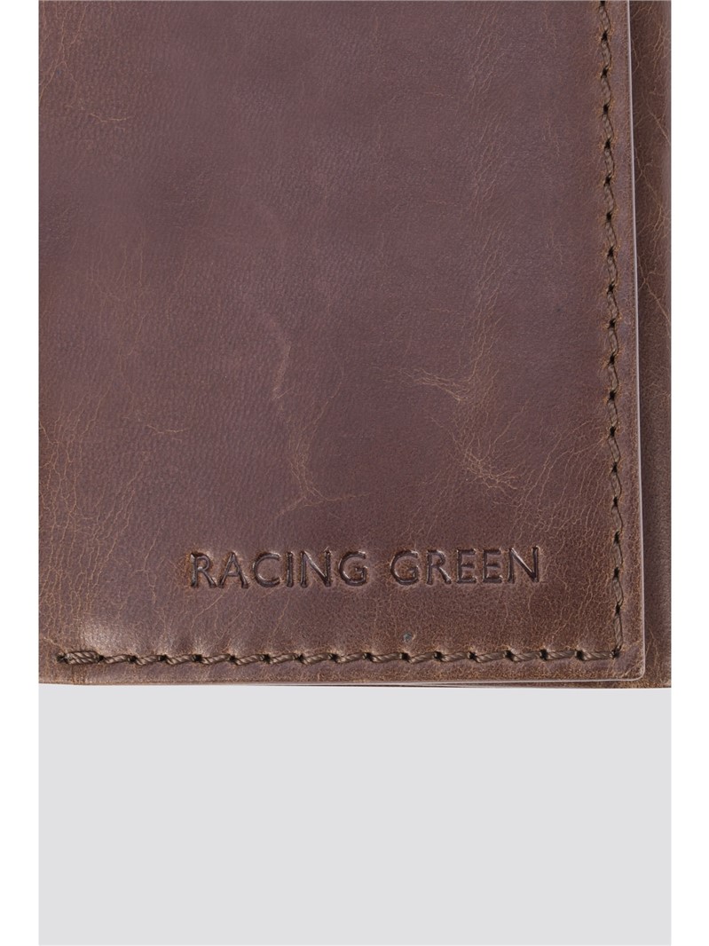  Dark Tan Leather Trifold Wallet