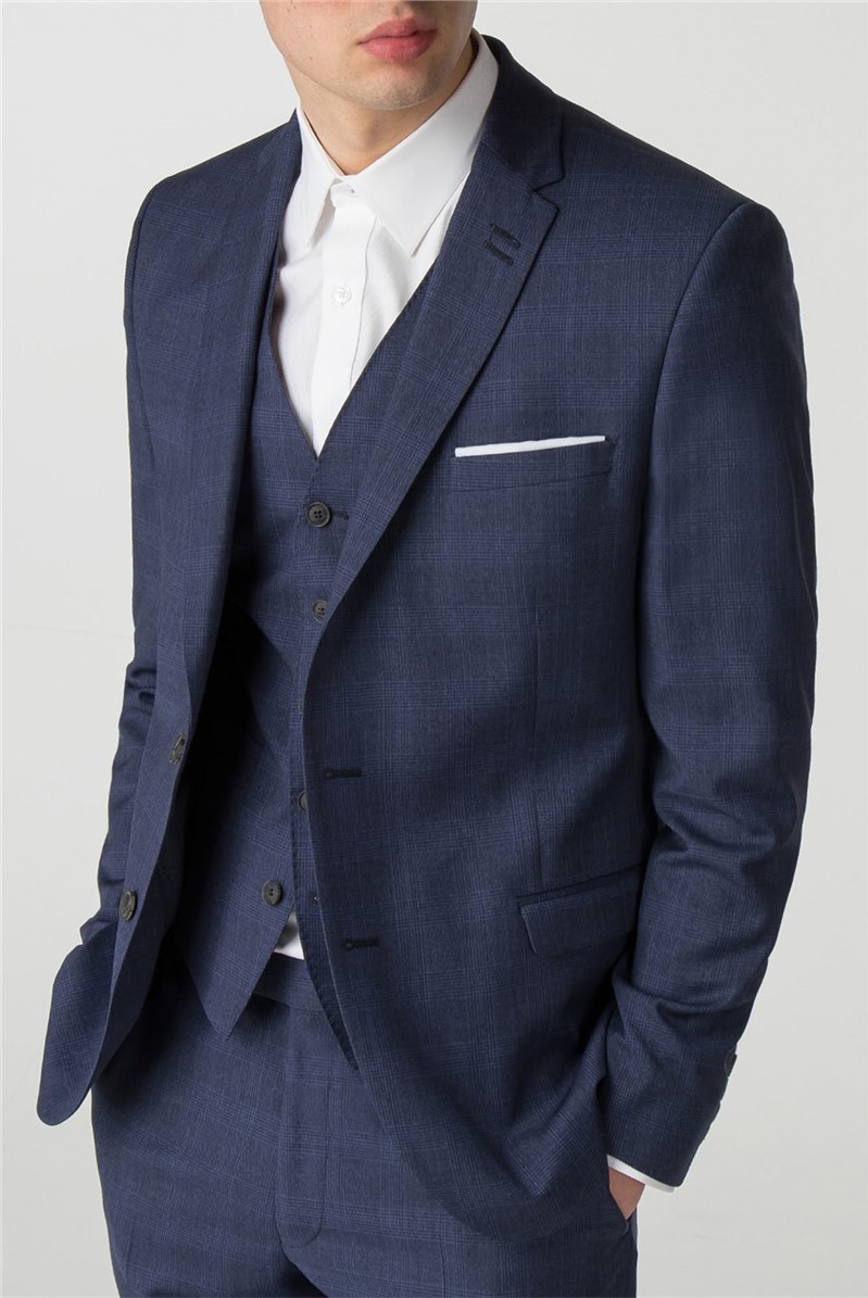  Sapphire Blue Check Camden Fit Waistcoat