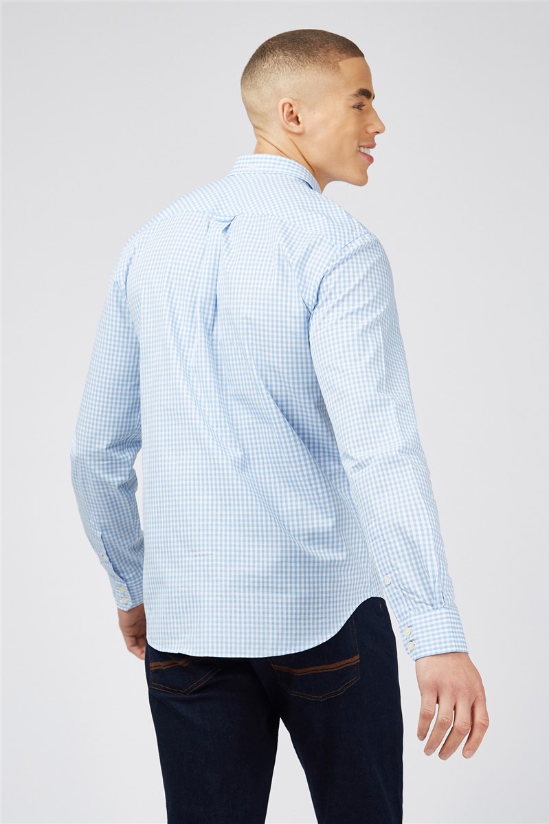 Ben Sherman | Sky Blue Gingham Long Sleeved Shirt | Suit Direct