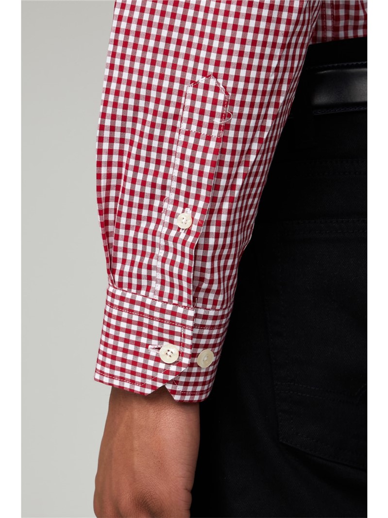  Red Long Sleeved Gingham Shirt