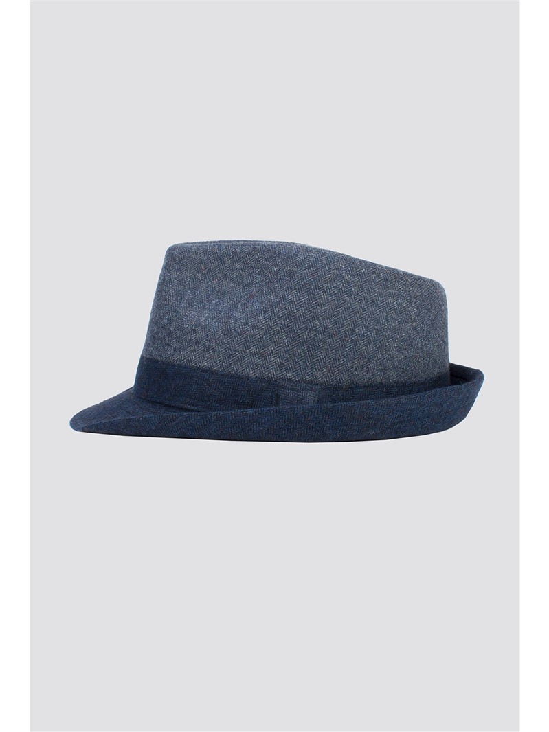  Blue Herringbone Trilby