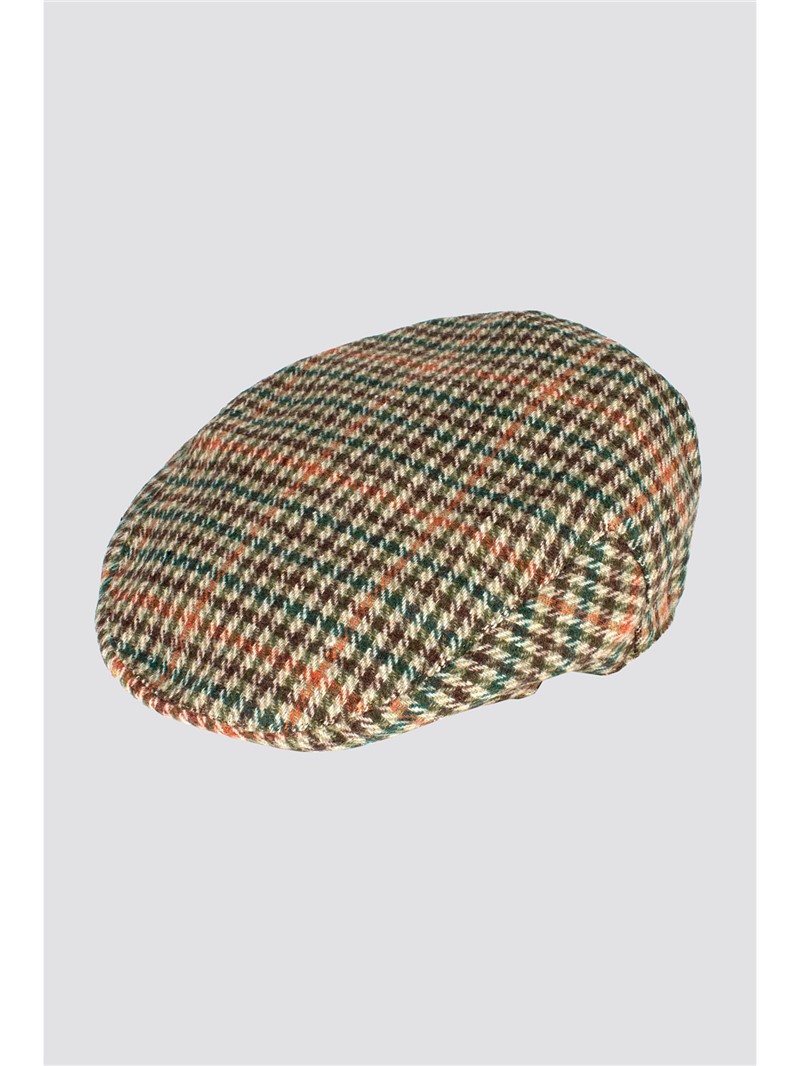  Green and Rust Tweed Flat Cap