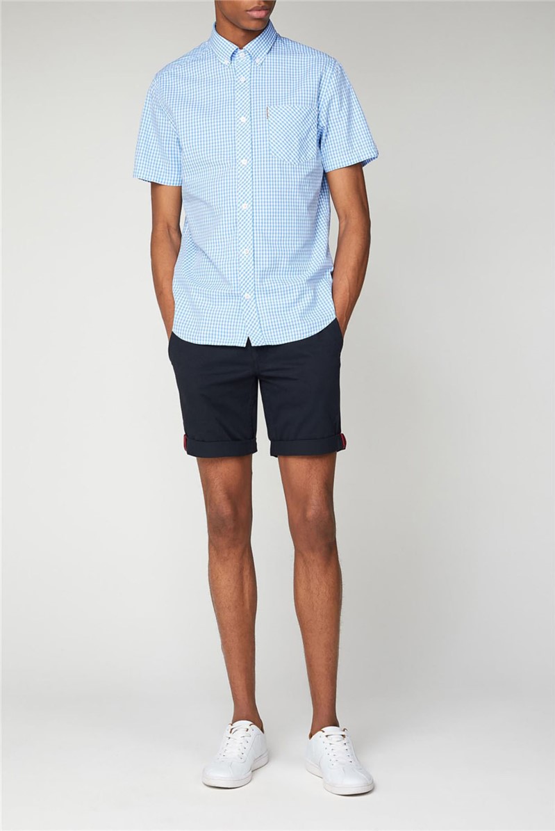 Ben Sherman | Sky Blue Short Sleeved Gingham Shirt | Suit Direct