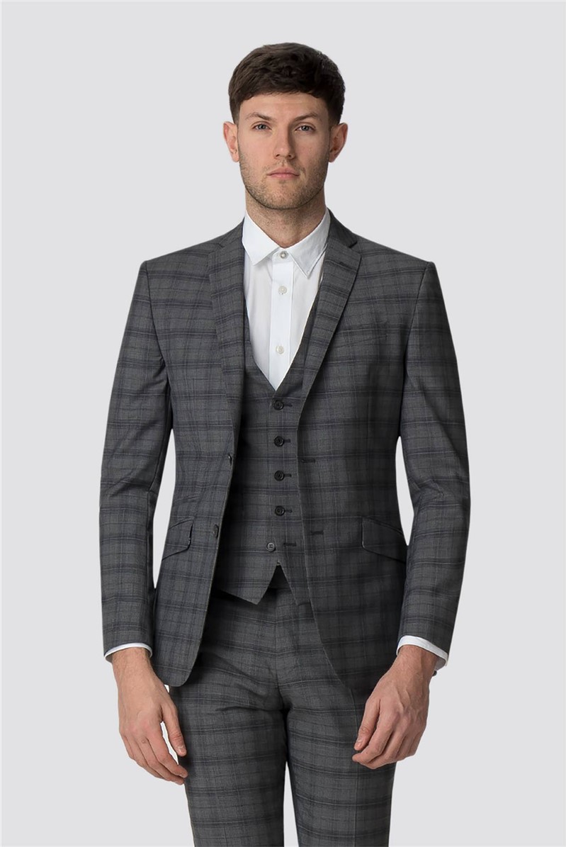 Ben Sherman | Men's Tailored Grey Check Jacket | Suit Direct