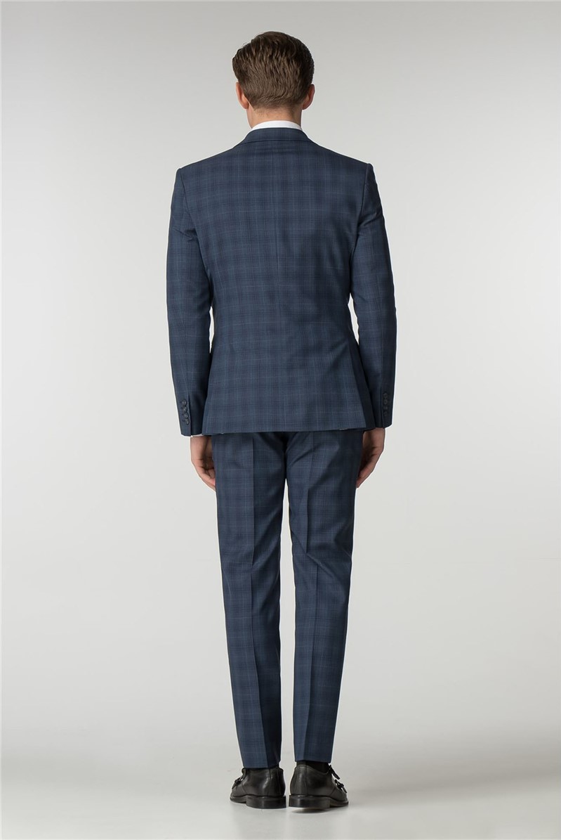  Slim Fit Blue Check Suit Jacket