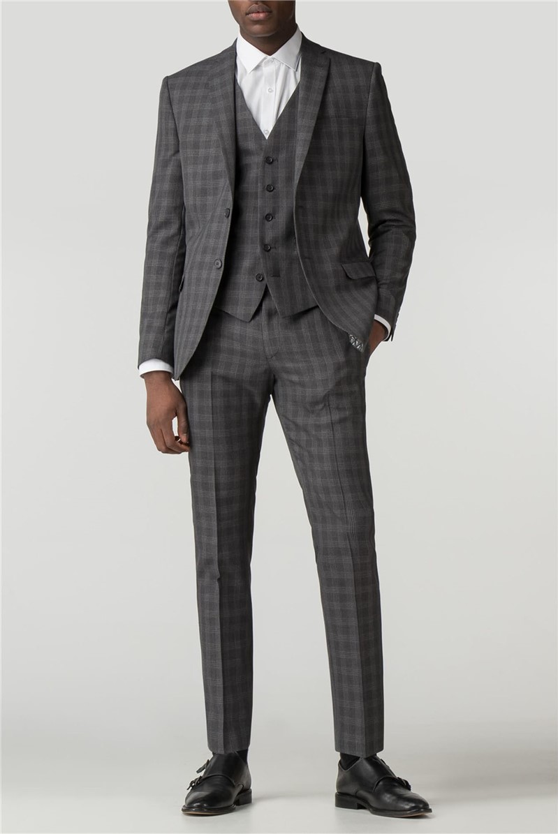  Grey Check Slim Fit Waistcoat