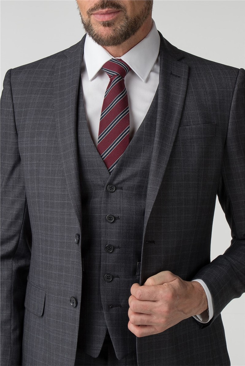  Tailored Fit Charcoal Check Waistcoat