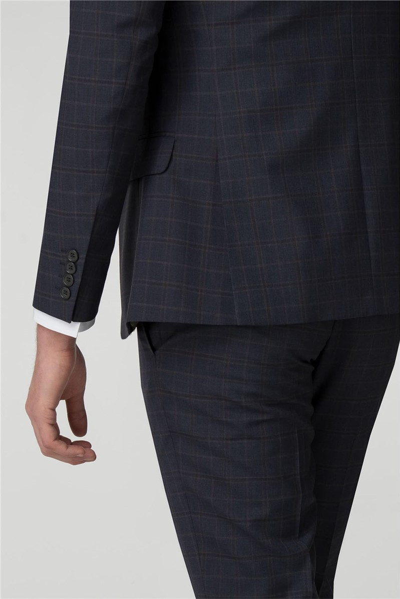  Blue Brown Check Tailored Fit Suit Jacket