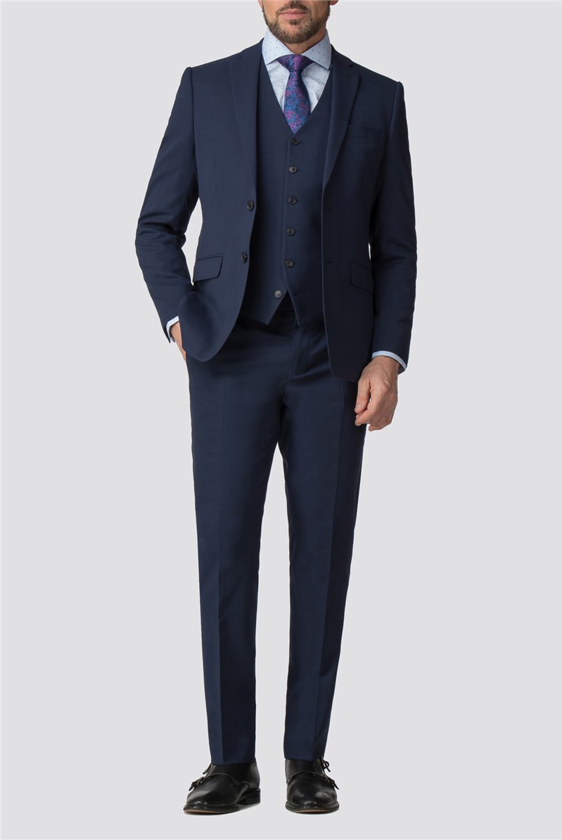 Stvdio Tailored Fit Blue Textured Performance Suit Trousers