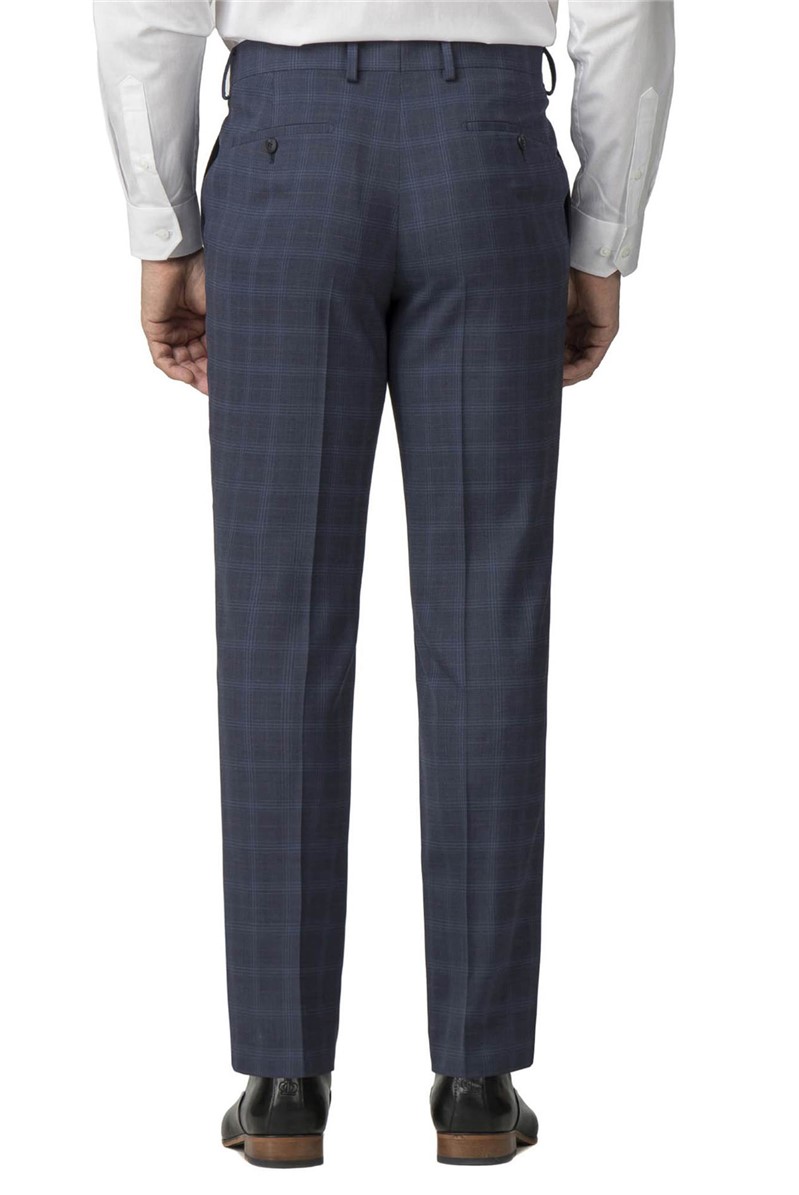 Men's Blue Check Travel Suit Trousers 