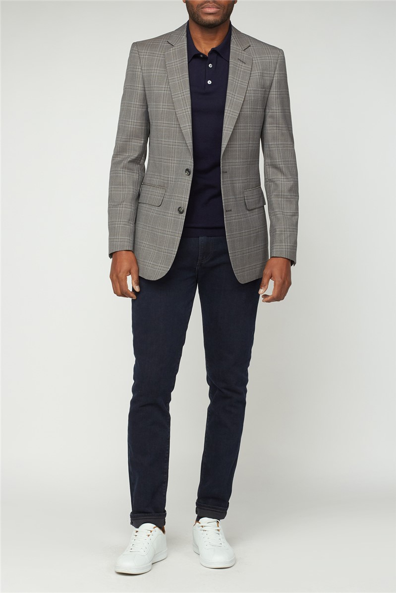 Grey & Blue Check Tailored Suit Jacket