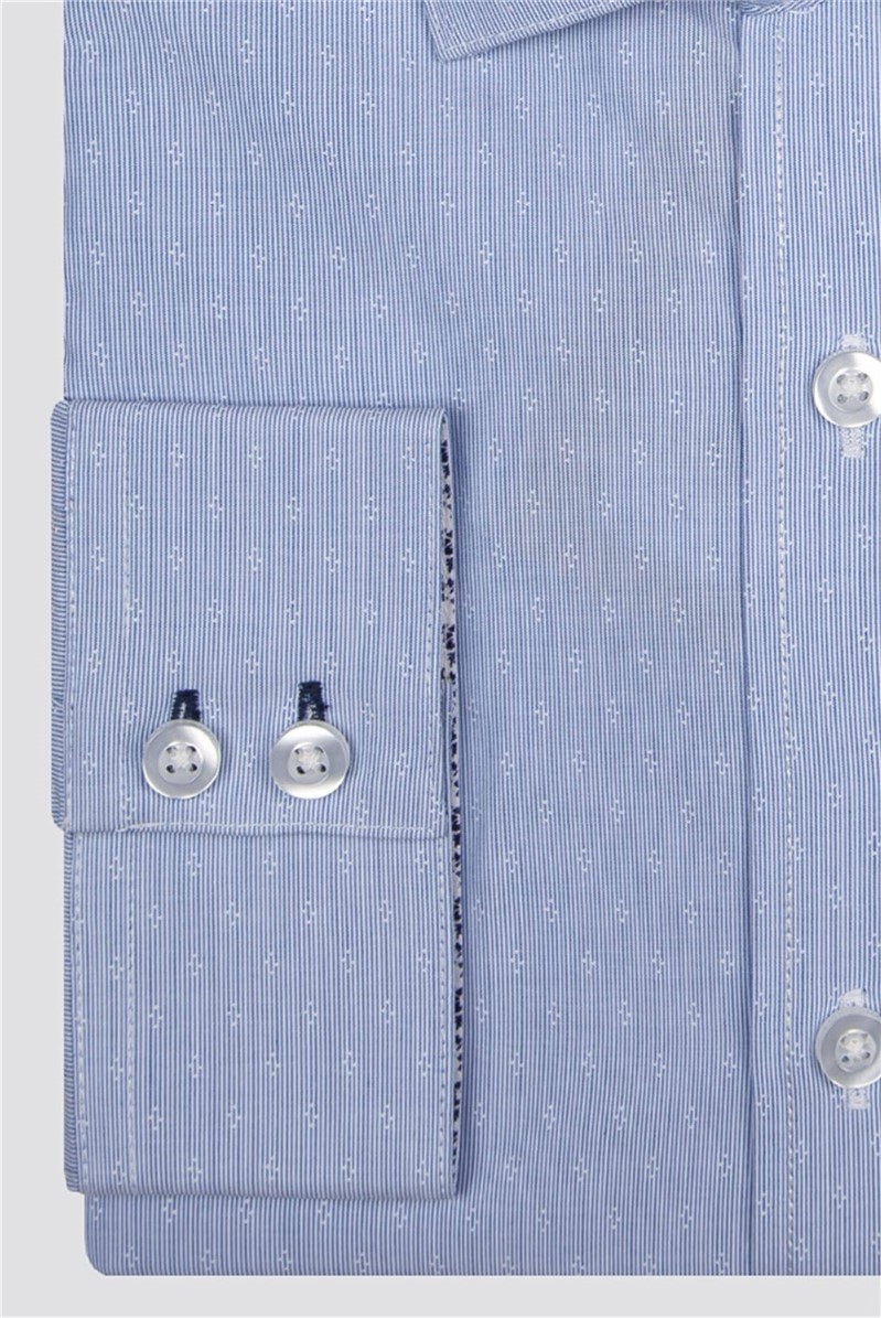  Slim Fit Single Cuff Light Blue Floral Jacquard Shirt