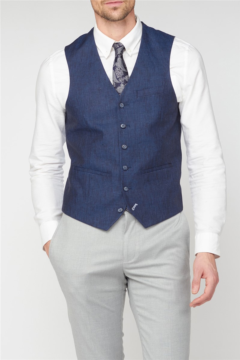 Jeff Banks Blue Pure Linen Tailored Waistcoat Suit Direct
