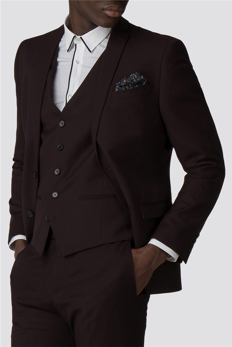 Burgundy Plain Skinny Fit Suit Jacket