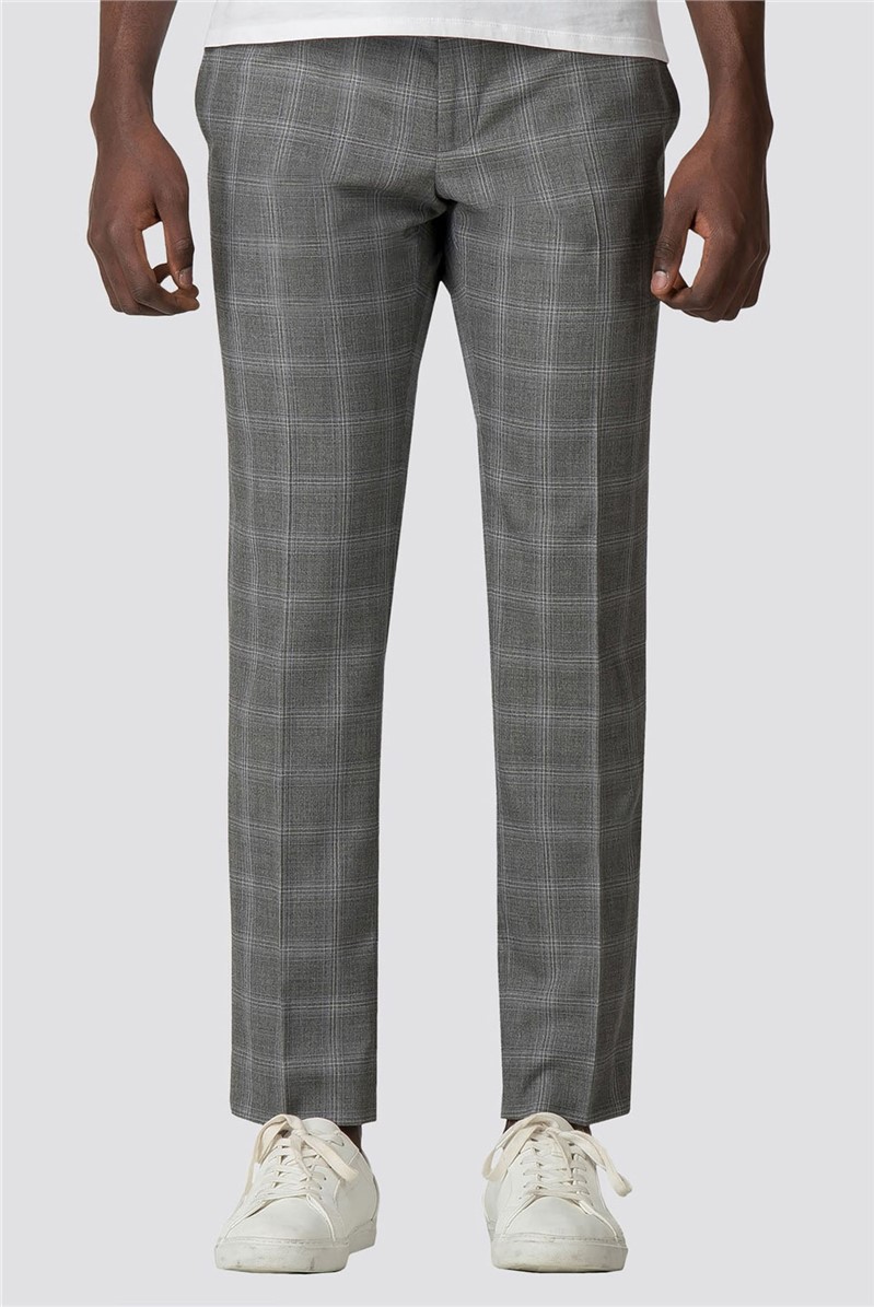 Grey Blue Overcheck Skinny Fit Suit Trouser