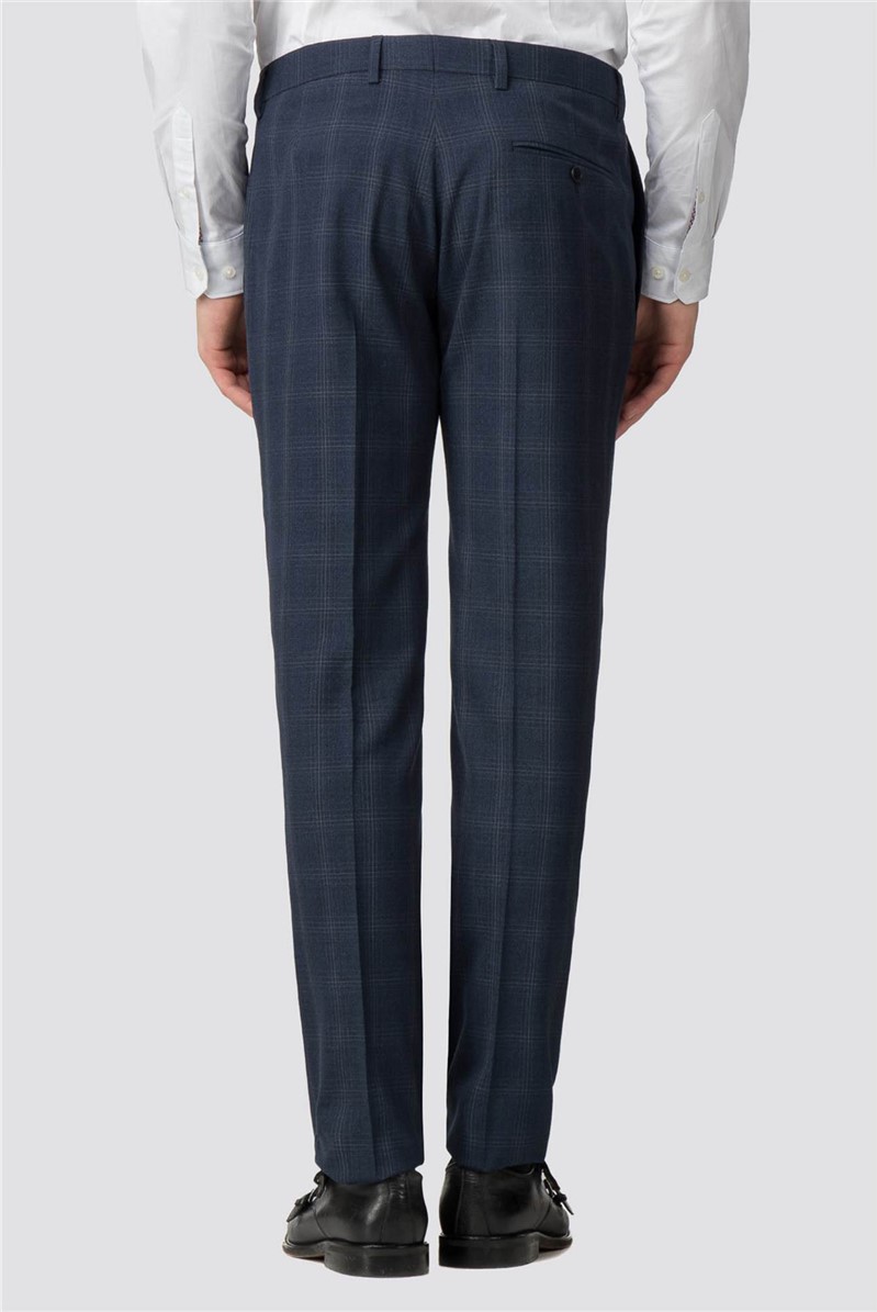 Deep Blue & Burgundy Check Slim Fit Trousers