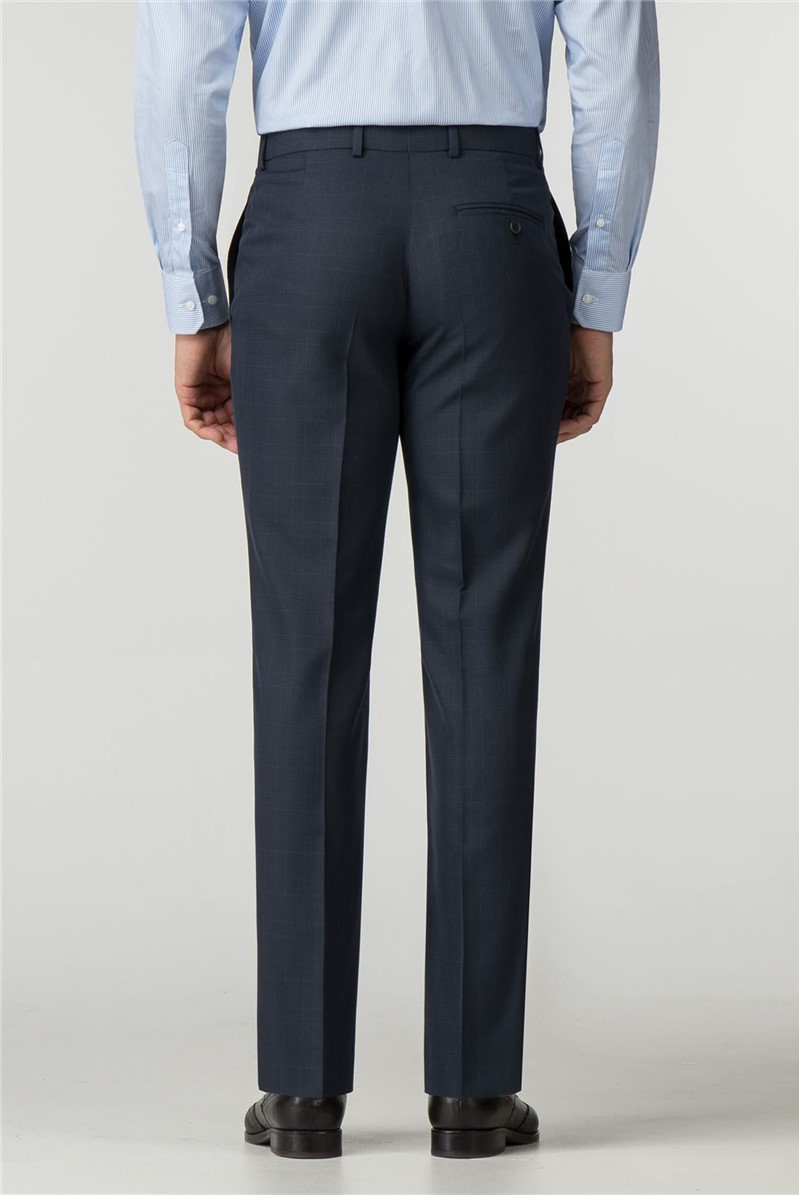  Tailored Fit Navy Check Suit Trouser