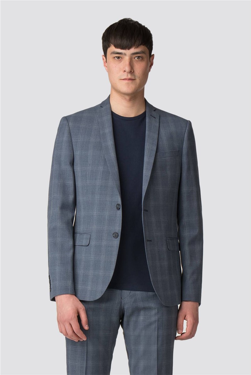  Slate Blue Check Skinny Fit Jacket