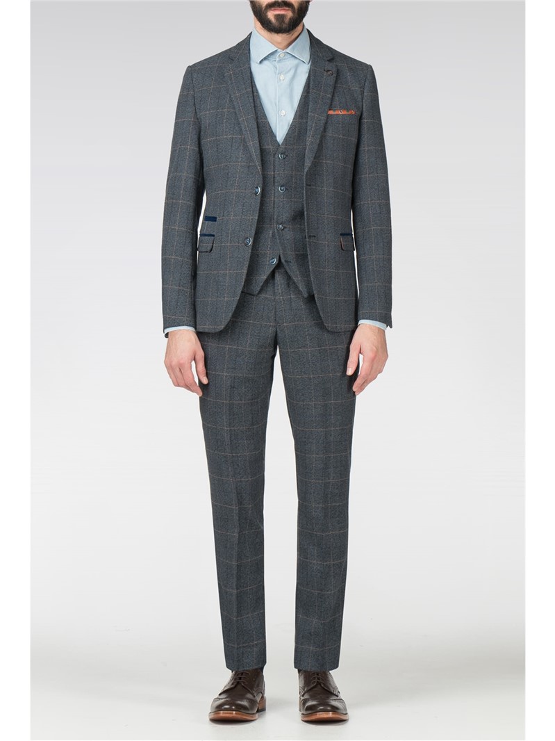 Marc Darcy | Scott Blue Tweed Check Suit | Suit Direct