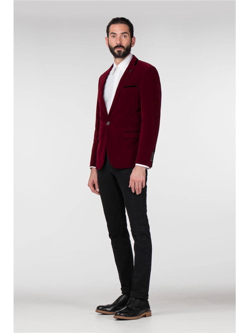  Wine Velvet Slim Fit Jacket